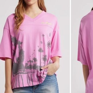 Nordstrom Vinyl Icon Pink Graphic Tee with City of Angeles Palm Tree Design - M
